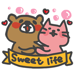 [LINEスタンプ] MImi bear and Doli cat happy sweet life