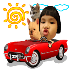 [LINEスタンプ] Kid with cat and French bull dog